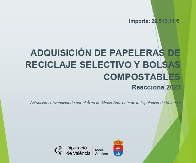 El Ayuntamiento de Caudete de las Fuentes recibe una subvención para la Implantación de los Planes Locales de Gestión de Residuos, REACCIONA 2023