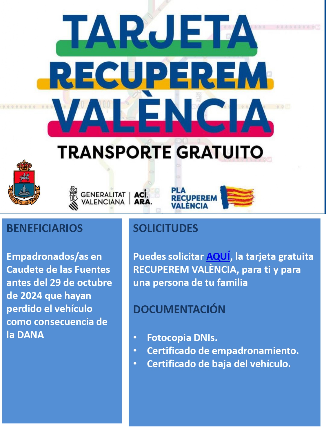 TARJETA RECUPEREM VALENCIA-TRANSPORTE GRATUITO